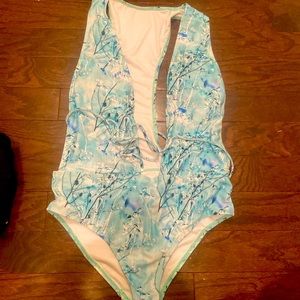Plunging neckline bathing suit